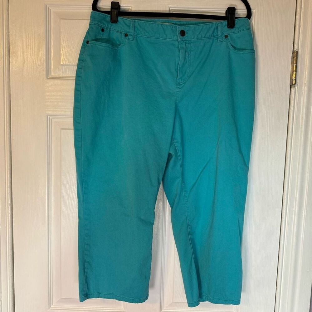 Talbots Curvy Aqua Crop Pants 16P Stretch Cotton Capri Comfort Fit